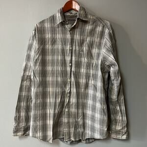 Mens Size L Gray Wrangler Button Shirt Gray and white  100% cotton  Great condit